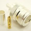 N-female, cable end, crimp on, silver plated brass body, Teflon Dielectric, gold pin, for RG-142, RG-400, RG-58, RG-58A/U, LMR-195, LMR-200, Belden 7807, Belden 8219, Belden 8259, and Belden 9201 coaxial cable. (P/N: 7306-58)