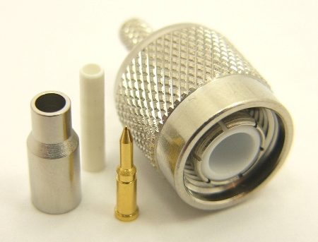 TNC-male, cable end, crimp-on, for RG-174, RG-178, RG-188, RG-196, RG-316, LMR-100A and Belden 8216 coaxial cable. (P/N: 7405-174)