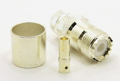 UHF-female, cable end, crimp-on, for LMR-600 coaxial cable (Silver plated brass body, Teflon dielectric, Silver plated pin) (P/N: 7506-600)