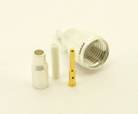 Mini-UHF-male, cable end, crimp-on, RG-174, RG-178, RG-188, RG-196, RG-316, LMR-100A and Belden 8216 coaxial cable. (P/N: 7600-174)