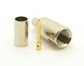 FME-male, cable end, crimp-on, nickel for RG-142, LMR-200, RG-316, RG-400, RG-58, and Belden 7807 coaxial cable. (P/N: 7905-58)