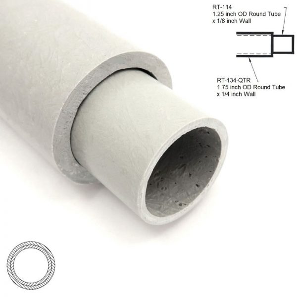 RT-134-QTR 1.75 inch OD x .25 WALL Round Hollow Tube sleeving RT-114 1.25 inch OD Round Hollow Tube diagram - Max-Gain Systems, Inc.