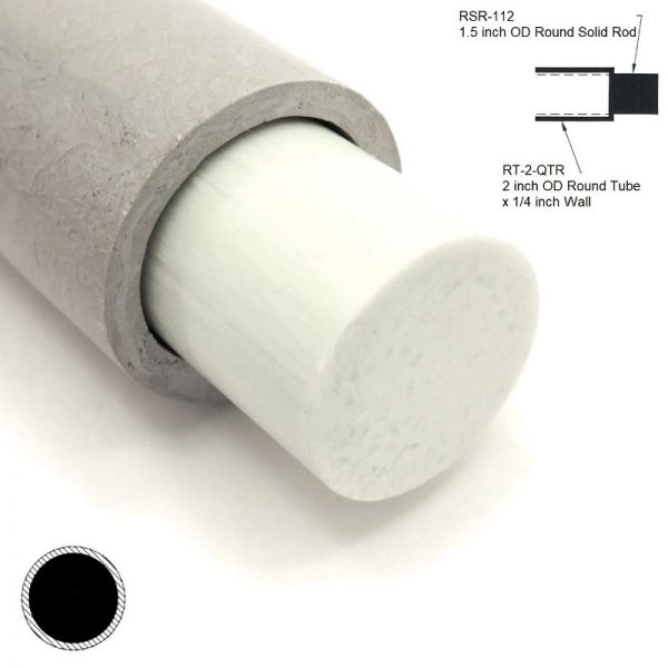 RT-2-QTR 2 inch OD x .25 WALL Round Hollow Tube sleeving RSR-112 1.5 inch OD Round Solid Rod diagram - Max-Gain Systems, Inc.
