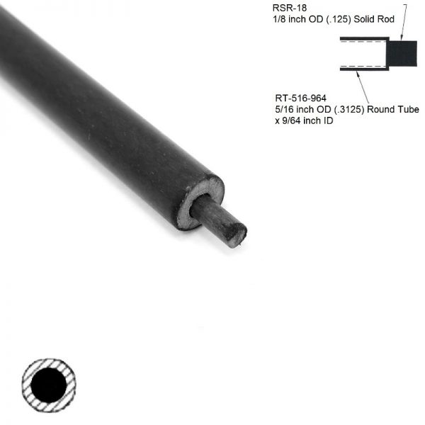 RT-516-964 .3125 inch Round Hollow Tube sleeving RSR-18 .125 inch OD Round Solid Rod diagram - Max-Gain Systems, Inc.