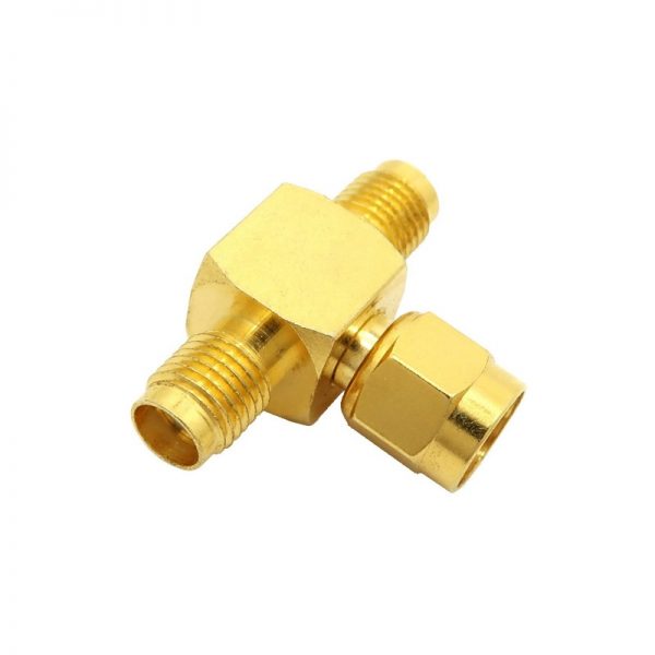 SMA female to RP-SMA male to SMA female Tee Adapter 7849-T view 2 - Max-Gain Systems, Inc.