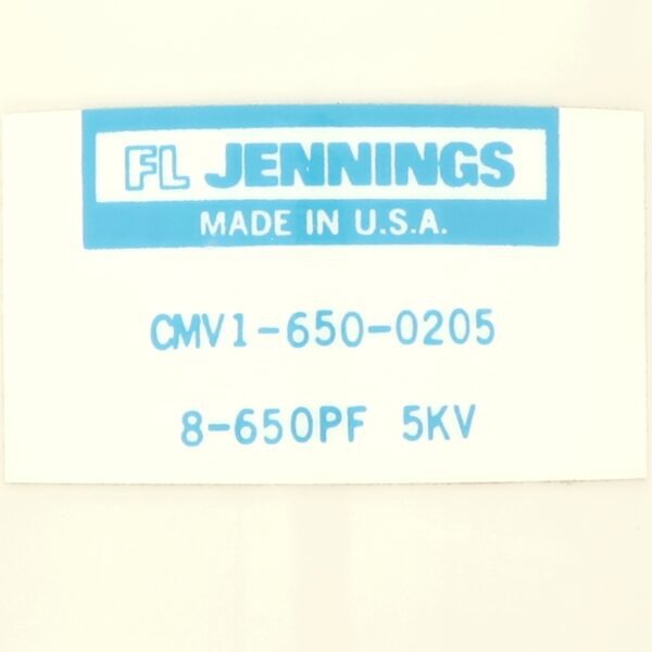 Jennings CMV1-650-0205 Label - Max-Gain Systems, Inc.