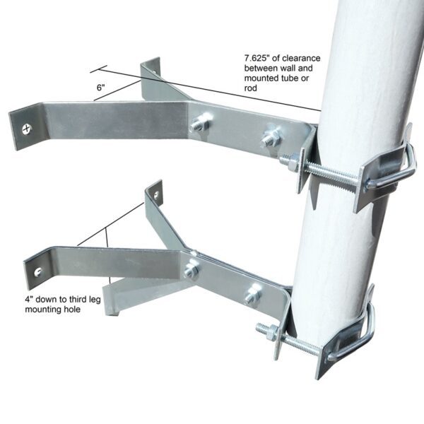 Mast Wall Mount Bracket Fits Round Tube and Rod from 1 inch OD thru 1.5 inch OD Measurement diagram M-W112S 800x800 - Max-Gain Systems, Inc.