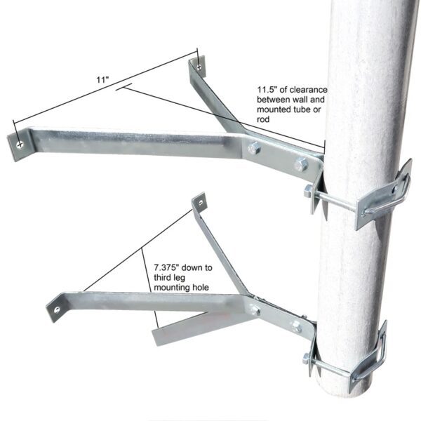 Mast Wall Mount Bracket Fits Round Tube and Rod from 1.75 inch OD thru 2.5 inch OD Measurement diagram M-W212L 800x800 - Max-Gain Systems, Inc.