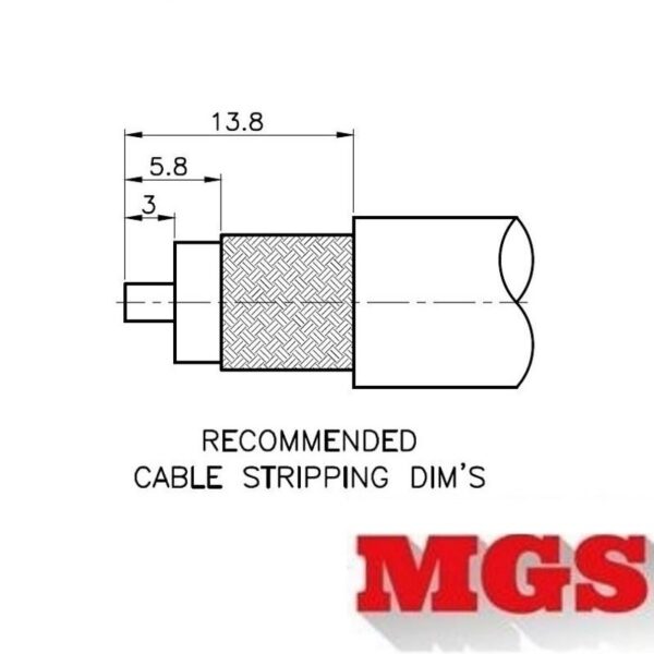 RP-SMA male Crimp On for RG-8, RG-11, RG-83, RG-213, RG-393, LMR-400, and other 0.405 Inch OD Coax 8895-RPSMA-400 Coax Stripping Dimensions - Max-Gain Systems Inc