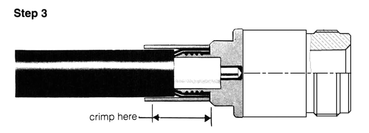 Type N female Crimp On for LMR-600, and other 0.59 Inch OD Coax 7306-N-600 installation guide drawings step 3 - Max-Gain Systems Inc
