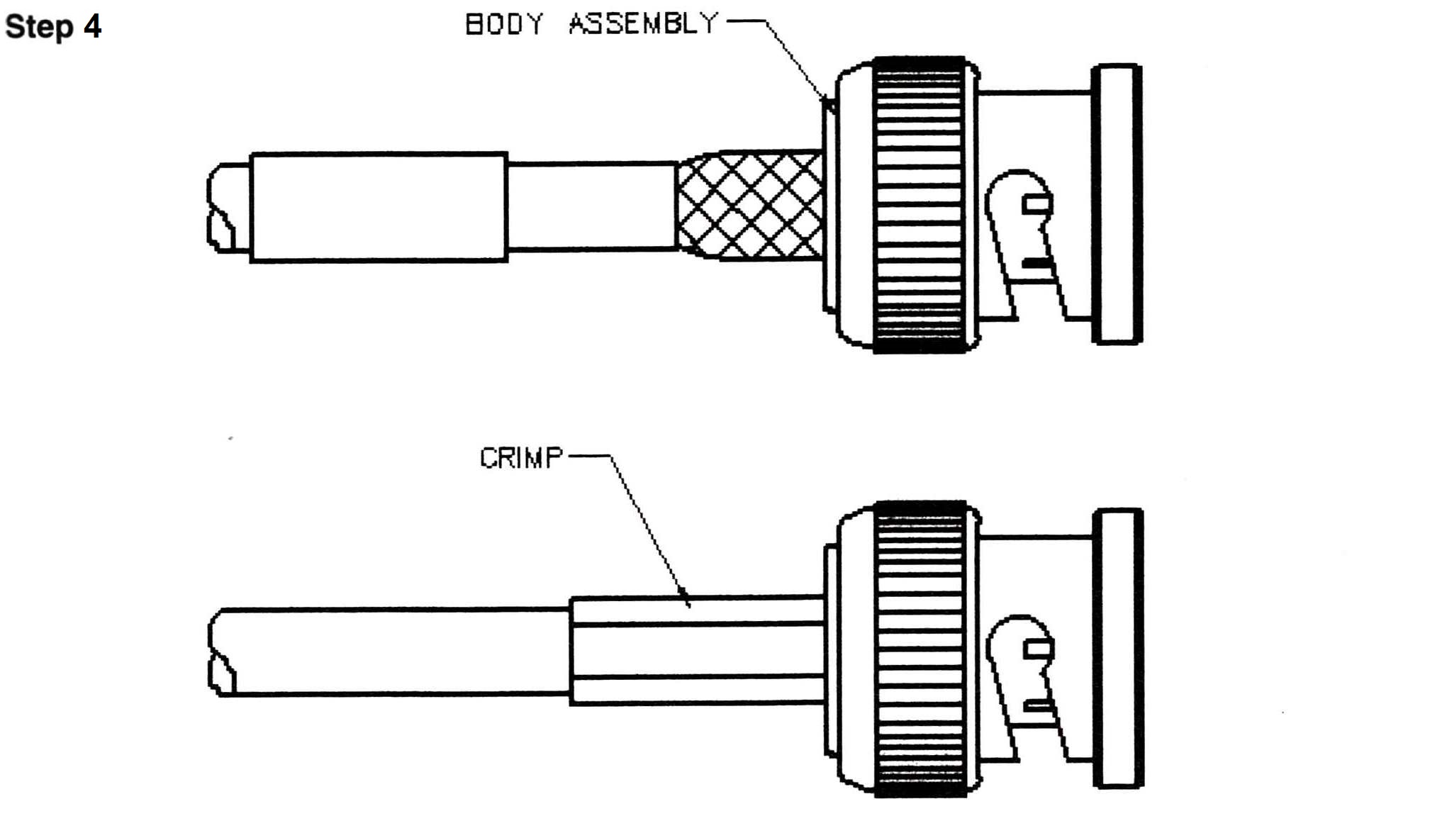 BNC male Crimp On for RG-58, LMR-195 7005-BNC-58 Installation Guide step 4 - Max-Gain Systems Inc