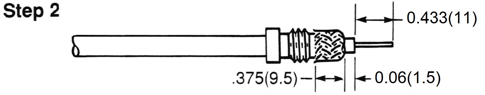 Type N male Solder Connector + UG-174 Reducer Combo for RG-174, RG-316, and LMR-100A Coax 7303-N-174 Installation Guide Step 2 - Max-Gain Systems Inc