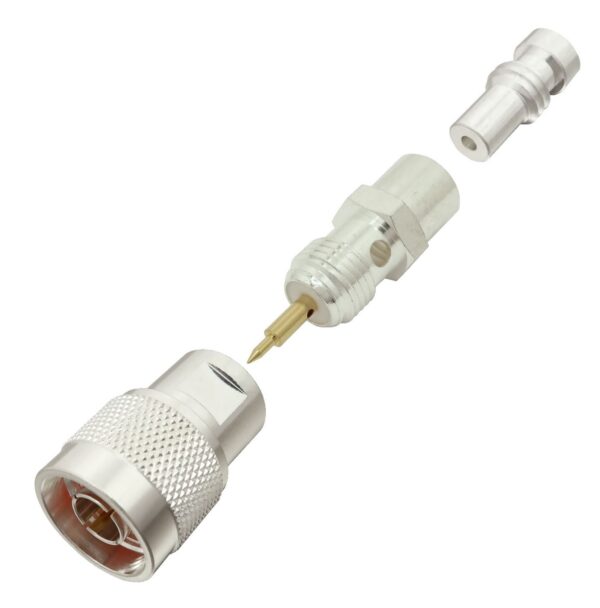 Type N male Solder Connector + UG-174 Reducer Combo for RG-174, RG-316, and LMR-100A Coax 7303-N-174 v2 - Max-Gain Systems Inc