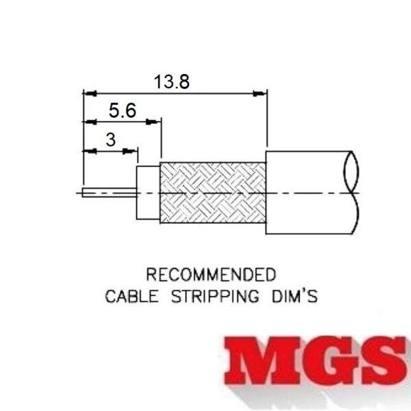 Type N female Crimp On for RG-223, RG-59, LMR-240, RG-8X mini 8, and other 0.240 Inch OD Coax 7306-N-8X Coax Stripping Dimensions - Max-Gain Systems, Inc.