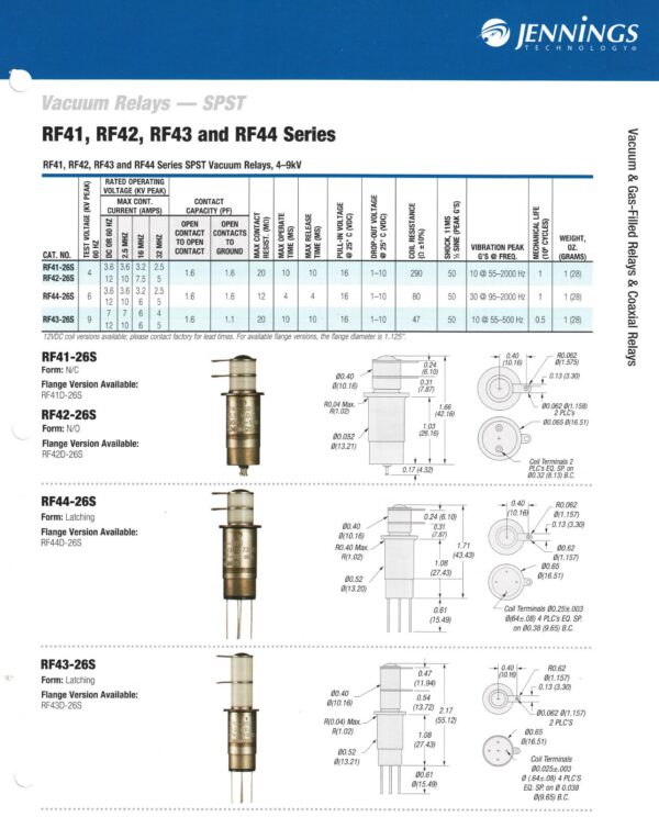 Jennings RF43-26S Vacuum Relay Spec and Data Sheet - Max-Gain Systems, Inc.
