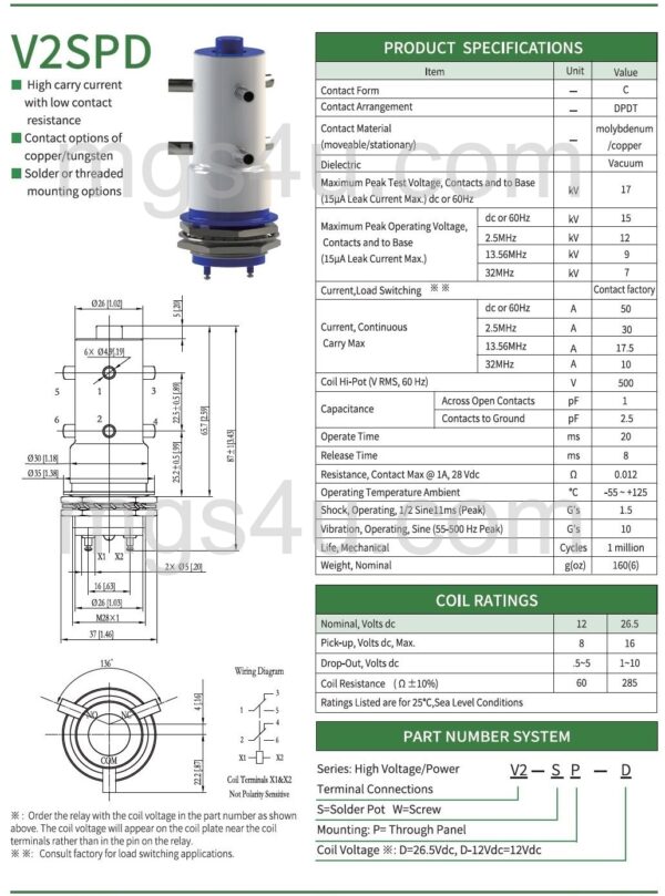 Greenstone V2SPD Vacuum Relay Spec and Data Sheet - Max-Gain Systems Inc