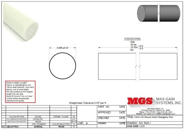 RSR-1-Structural FRP Fiberglass Rod Drawing - Max-Gain Systems Inc