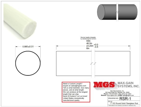RSR-1-Structural FRP Fiberglass Rod Drawing - Max-Gain Systems Inc