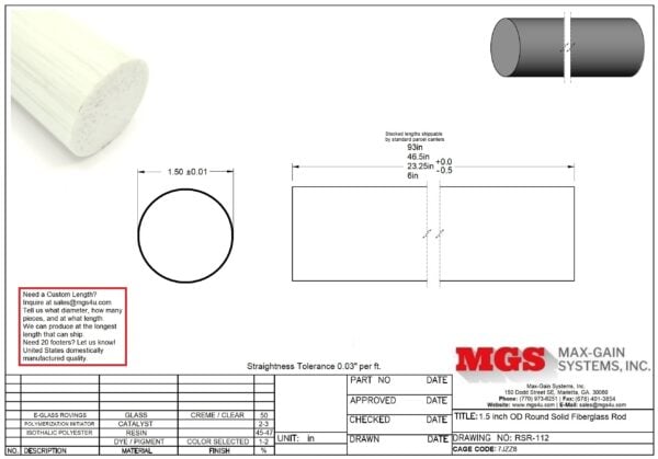 RSR-112-Structural FRP Fiberglass Rod Drawing - Max-Gain Systems Inc