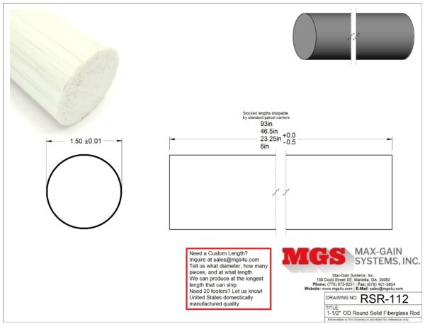 RSR-112-Structural FRP Fiberglass Rod Drawing - Max-Gain Systems Inc