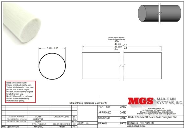 RSR-114-Structural FRP Fiberglass Rod Drawing - Max-Gain Systems Inc