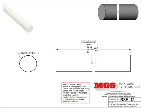 RSR-12-Structural FRP Fiberglass Rod Drawing - Max-Gain Systems Inc