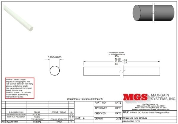 RSR-14-Structural FRP Fiberglass Rod Drawing - Max-Gain Systems Inc