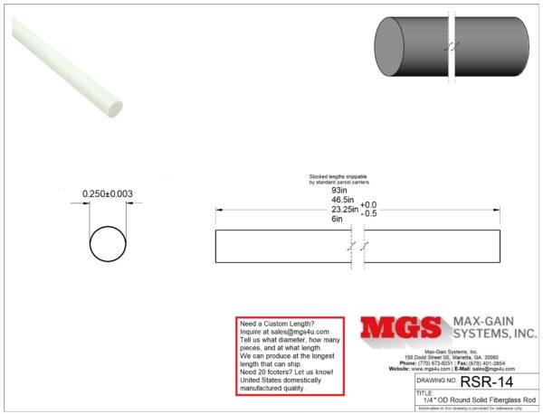 RSR-14-Structural FRP Fiberglass Rod Drawing - Max-Gain Systems Inc