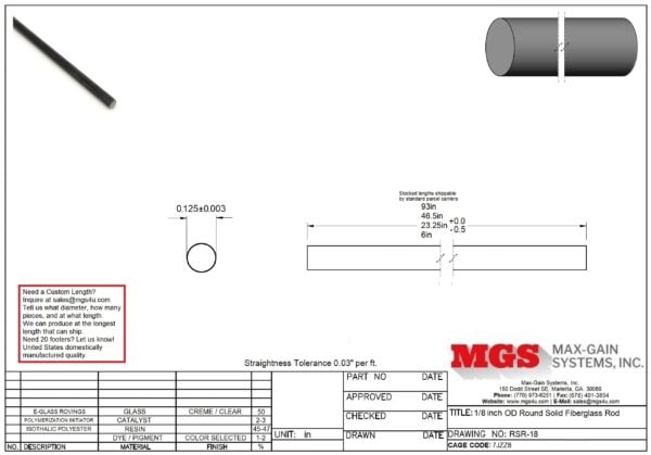 RSR-18-Structural FRP Fiberglass Rod Drawing - Max-Gain Systems Inc