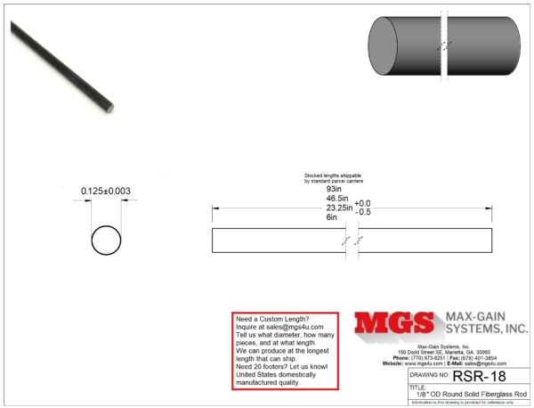 RSR-18-Structural FRP Fiberglass Rod Drawing - Max-Gain Systems Inc