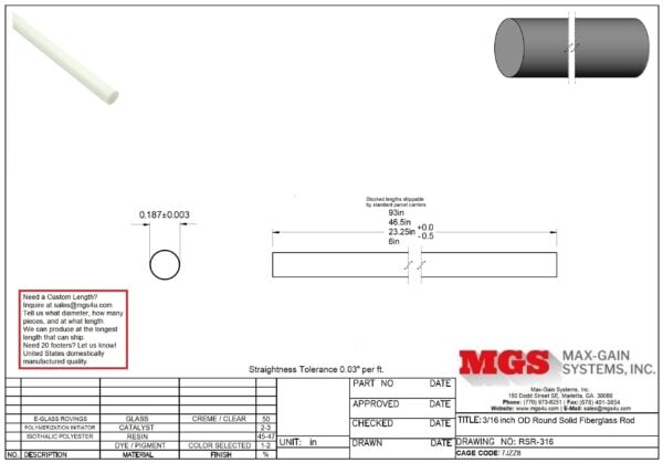 RSR-316-Structural FRP Fiberglass Rod Drawing - Max-Gain Systems Inc