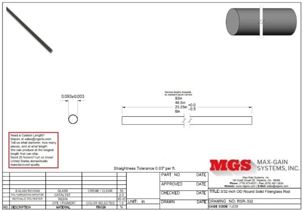 RSR-332-Structural FRP Fiberglass Rod Drawing - Max-Gain Systems Inc