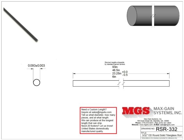 RSR-332-Structural FRP Fiberglass Rod Drawing - Max-Gain Systems Inc