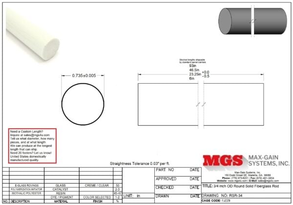 RSR-34-Structural FRP Fiberglass Rod Drawing - Max-Gain Systems Inc