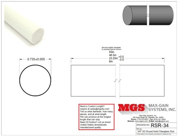 RSR-34-Structural FRP Fiberglass Rod Drawing - Max-Gain Systems Inc