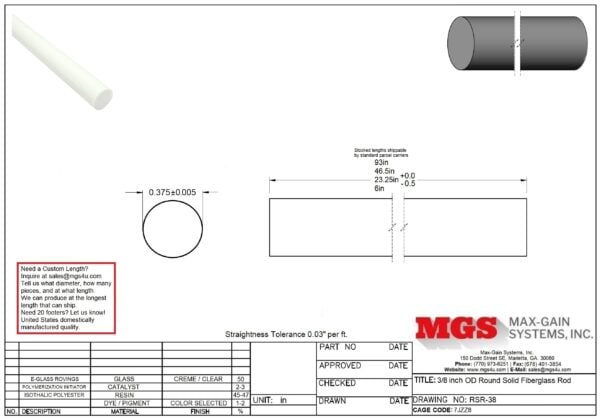 RSR-38-Structural FRP Fiberglass Rod Drawing - Max-Gain Systems Inc