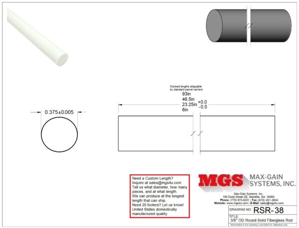 RSR-38-Structural FRP Fiberglass Rod Drawing - Max-Gain Systems Inc
