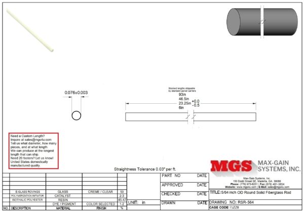 RSR-564-Structural FRP Fiberglass Rod Drawing - Max-Gain Systems Inc