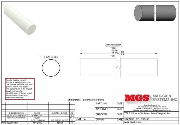 RSR-58-Structural FRP Fiberglass Rod Drawing - Max-Gain Systems Inc