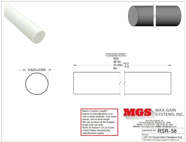 RSR-58-Structural FRP Fiberglass Rod Drawing - Max-Gain Systems Inc