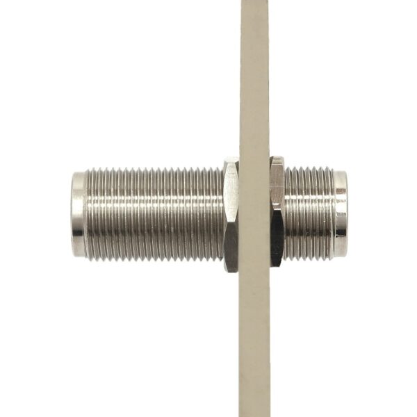 Type N female to Type N female 1.75 inch Bulkhead Mount Adapter 7318-N-B-175 Installed in 0.25 inch thick plate centered offset 800x800 - Max-Gain Systems Inc
