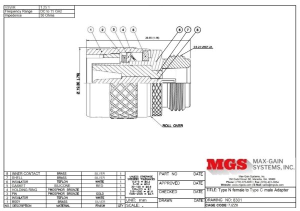 Type N female to Type C male 8301 Drawing - Max-Gain systems, Inc