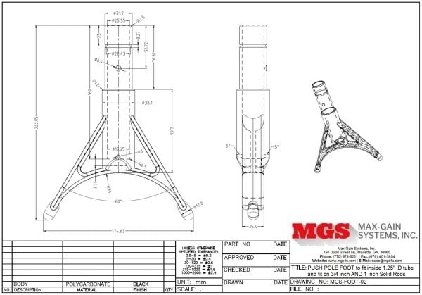 Push Pole Foot MGS-FOOT-02 drawing - Max-Gain Systems, Inc
