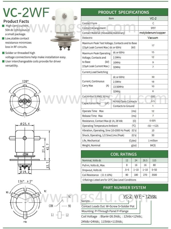 Greenstone VC-2WF Vacuum Relay Spec and Data Sheet - Max-Gain Systems, Inc