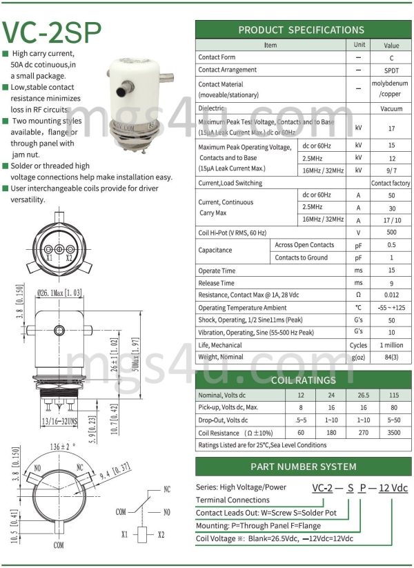 Greenstone VC-2SP Vacuum Relay Spec and Data Sheet - Max-Gain Systems, Inc.