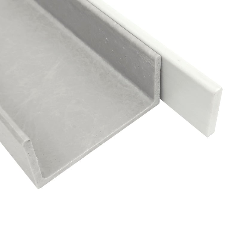 FSRP-114-316 1.25 inch x 0.1875 inch Fiberglass Flat Strip Solid Rectangle matches side length with CHN-2916-1218-125-S 2.563 On-Side x 1.219 On-Side x 0.125 inch WALL Fiberglass Channel 800x800 - Max-Gain Systems, Inc.