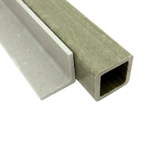 ST-1 1 inch On-Side Square Tube with 0.125 inch WALL matches side length with ANG-1-1-125 1x1 inch On-Side 0.125 Wall Fiberglass Angle 800x800 - Max-Gain Systems, Inc.