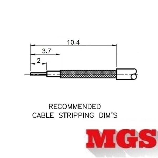 RP-SMA male Crimp Connector for RG-174, RG-316, LMR-100A, and other 0.110 Inch OD Coax 8895-RPSMA-174 Coax Stripping Dimensions - Max-Gain Systems, Inc.