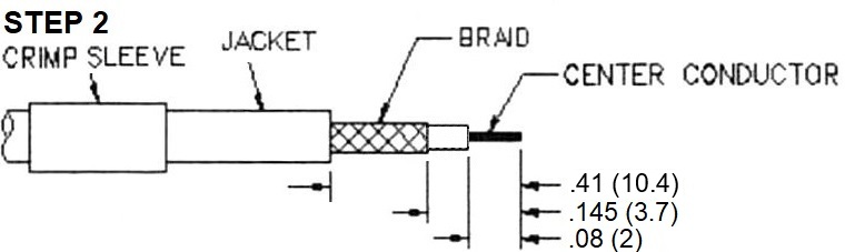 RP-SMA male Crimp Connector for RG-174, RG-316, LMR-100A, and other 0.110 Inch OD Coax 8895-RPSMA-174 installation guide step 2 - Max-Gain Systems, Inc.