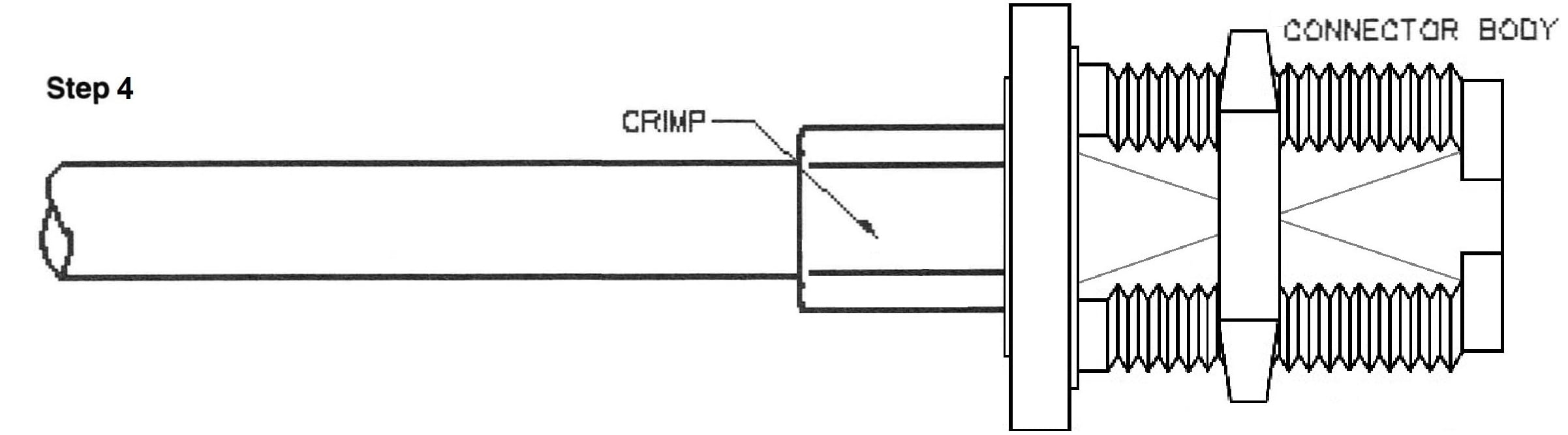 Type N Female Bulkhead Crimp Connector for RG-58, LMR-195 7307-N-58 Installation Guide Step 4 - Max-Gain Systems, Inc.